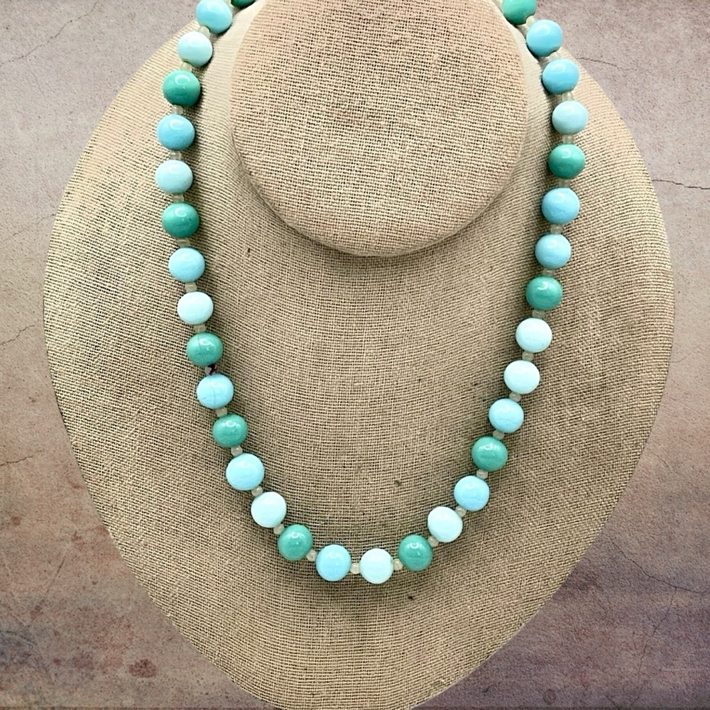 Beautiful VintageAqua & Seafoam Green Bead Statement Necklace